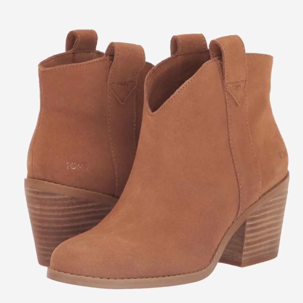 TOMS Western Inspired Camel Suede Ankle Boots NWT Size 8.5